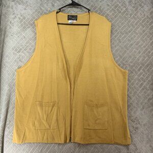 Rochelle Womens 3X Cardigan Sweater Vest Mustard Yellow Open Front 70s Style